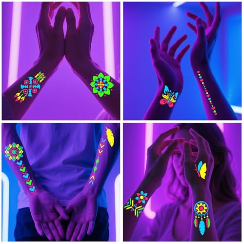 Glow in the Dark UV Neon Face & Body Markers with Stencils for Parties