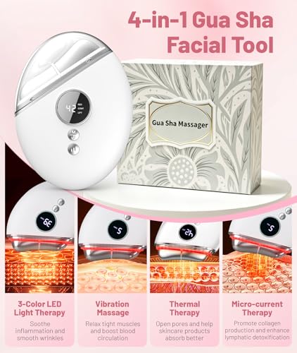 4-in-1 Red Light Therapy Gua Sha Facial Tool with Heat & Vibration