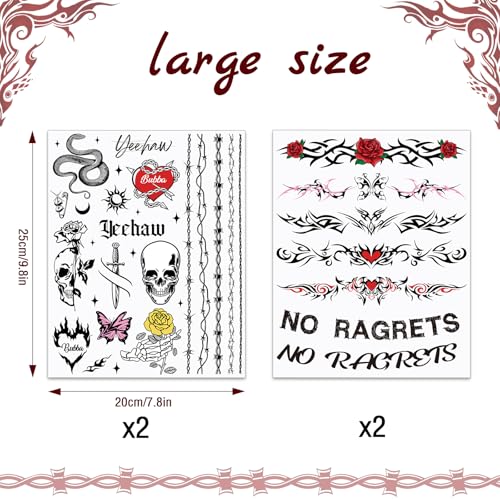 Barbed Wire Temporary Tattoos - 4 Sheets Waterproof Fake Tattoos