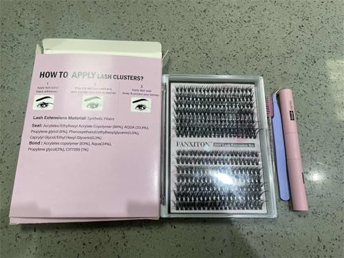 FANXITON DIY Lash Extension Kit Volume Lash Clusters 40D+50D D Curl Individual Lashes Lash Clusters Kit Thick Eyelash Extension Kit 280 pcs Thin Band Cluster Lashes Lash Bond and Seal Lash Tweezers