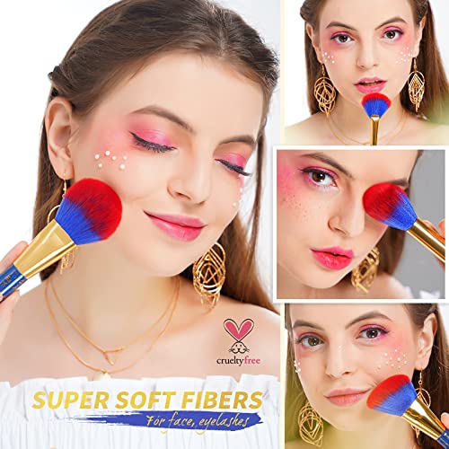 docolor 19PCs Bastet Cat Makeup Brush Set + 54 Colors Gemstone Eye Shadow Palette Premium Synthetic Kabuki Foundation Blending Face Powder Blush Concealers Eyeshadow Fan Make Up Brushes Set