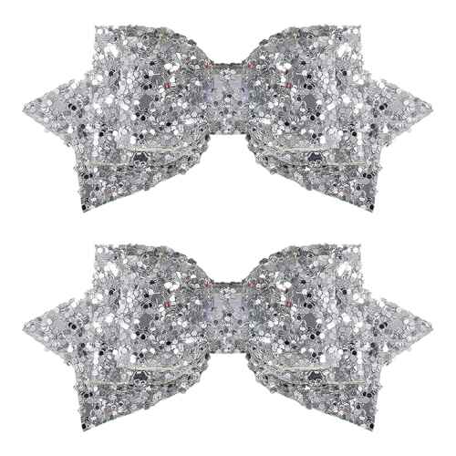 Glitter Christmas Sliver Hair Bows 4inch Shiny Sequins Bowknot Alligator Clips Barrettes Pins for Toddler Teens Baby Girls Kids Birthday New Year Wedding Xmas Party Accessories Gift