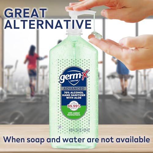 Germ-X 33.8 Fl Oz (1 Liter) Hand Sanitizer with Aloe & Vitamin E – Moisturizing Gel, No Rinse, Pump Bottle