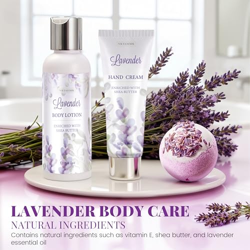 Lavender Spa Gift Basket for Women - Bath & Body Self Care Set