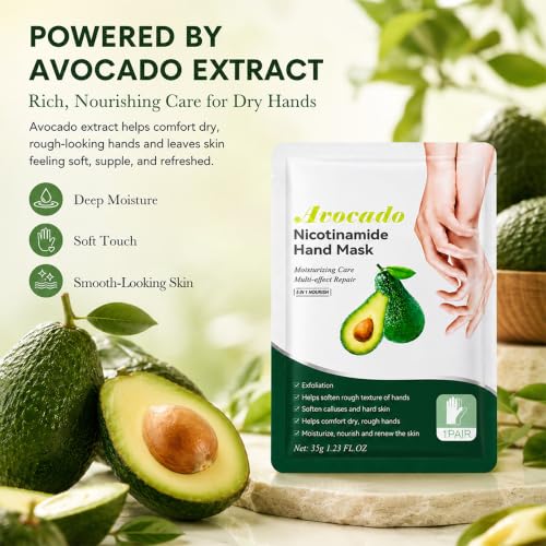 Avocado Moisturizing Hand Mask Gloves, 5 Pairs - Hydrating Hand Care