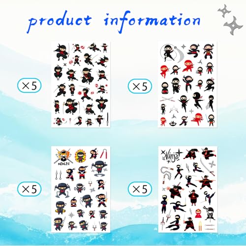 460 Pieces Ninja Temporary Tattoos Stickers Fake Body Art for Ninja Themed Birthday Party Supplies Favors Decorations Ninja Tattoos Stickers for Cosplay Festival School Classroom Rewards Gifts Idea
