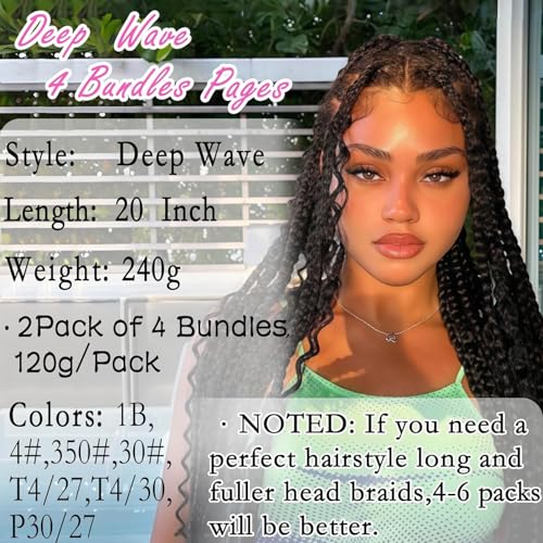 Boho Braiding Hair 20 Inch 4 Bundles Wet Wavy Deep Wave
