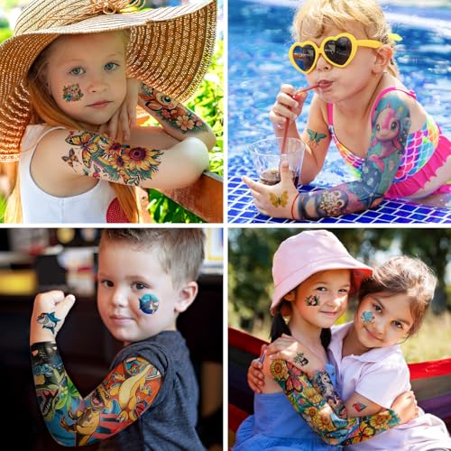 52 Sheet Temporary Tattoos for Kids - Full Arm Sleeves