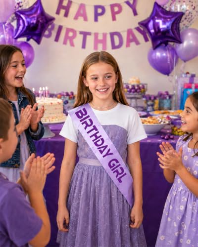 Purple Birthday Girl Sash with Lightning Energy Pattern
