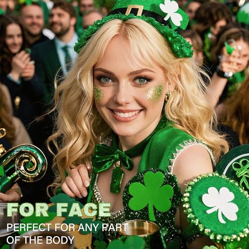 Roll-on Face Body Glitter Stick for St Patricks Day Carnival Party Rave Accessories, Holographic Glitter Gel Shimmer Makeup for March 17th Saint Patrick's Day, #5 Green Gold