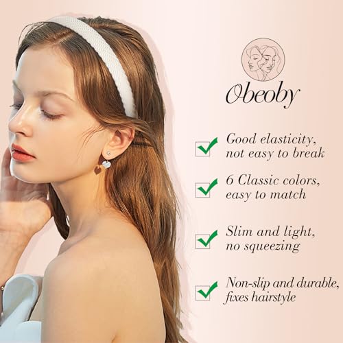 Obeoby 6 Pack Non-Slip Knitted Headbands for Women - Brown Series