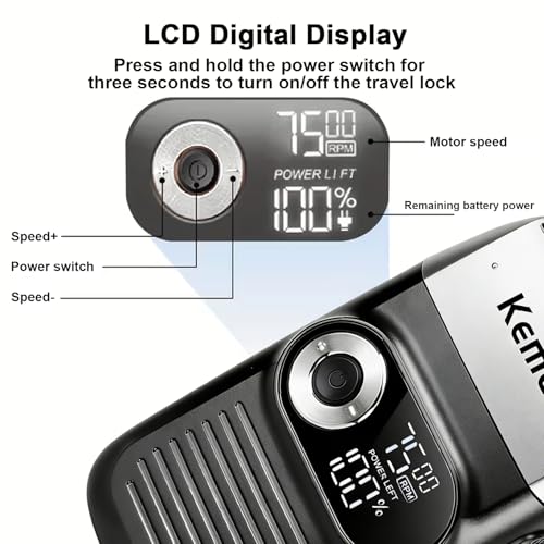 KEMEI Razor Barber for Men,Electric Razor Rechargeable with Beard Trimmer,Cordless Lithium Titanium Razor with Travel Case