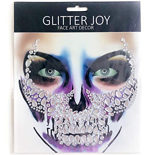 Day of the Dead Skull Face Gems Stickers, 4-Pack | Reusable Rhinestone Tattoos
