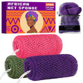 African Net Sponge 3 Pack with Travel Bag - Exfoliating Bath Scrubber