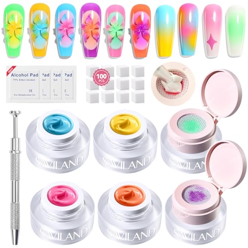 SAVILAND Colorful 9pcs Patting Gel Nail Polish Kit with 100 Sponges - Ombre & Art