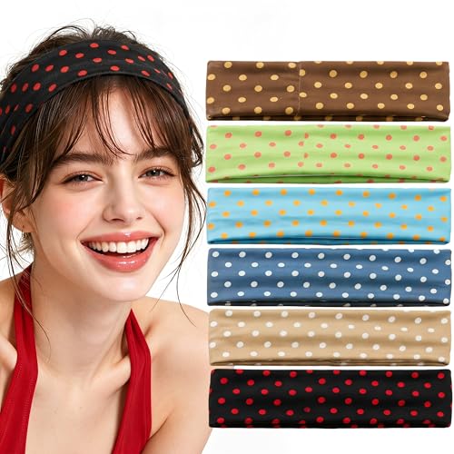 6-Piece Polka Dot Headbands for Women, Elastic Hair Bands