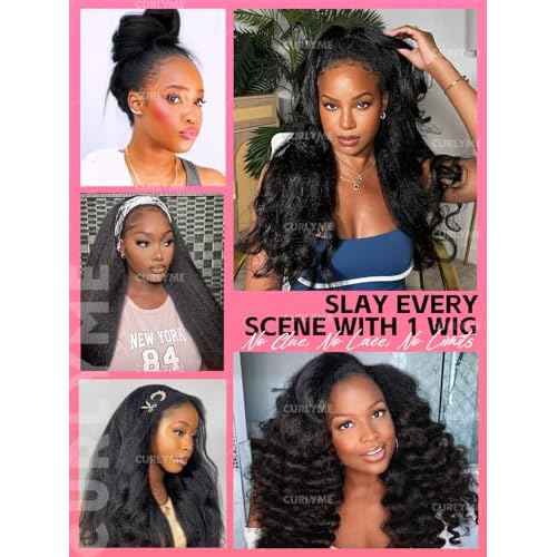 Curlyme Kinky Straight Drawstring Half Wig Human Hair No Lace Glueless Wear Go Wig Drawstring Invisible Hairline Beginner Friendly For Women Flip Over Clip In 195% Density 22 Inch