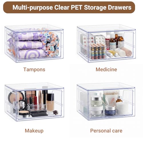 HOMETUK Clear Disposable Facial Towels Holder with Drawer – 1Pcs Acrylic Cotton Pad Dispenser for Bathroom & Vanity