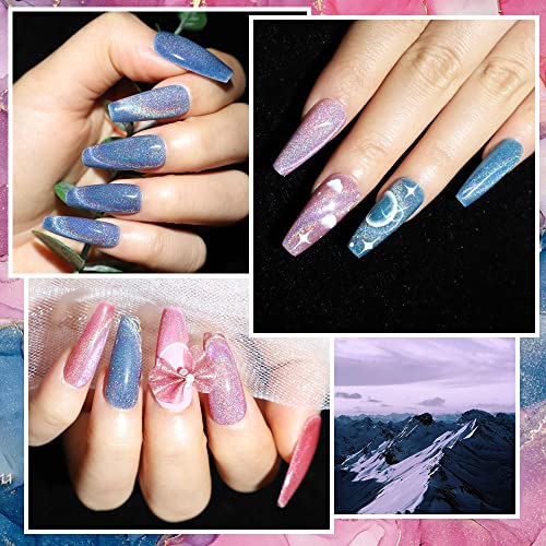 SUPWEE Rainbow Cat Eye Nail Gel Polish Set Sparkle Holographic 9D Cat Eye Gel Polish Laser Glitter Cat Eye Nail Polish Gel Magnetic Gel Soak Off Lamp Gel Varnish Nail Salon Kit (0.24fl oz)