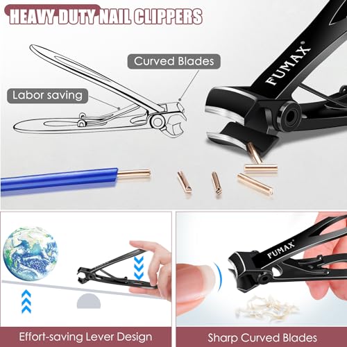 Nail Clippers for Men Thick Nails, Toenail Clippers with Wide Jaw for Thick Toenails, Angled Large Mess Free Toe Nail Clippers with Catcher, Heavy Duty Fingernail Clipper Cutter for Seniors