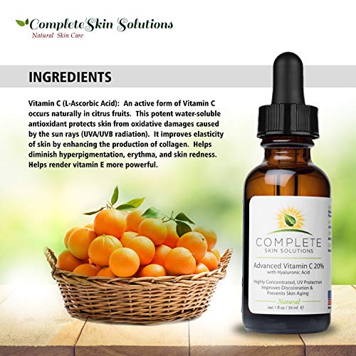 Advanced Vitamin C 20% Serum With Ferulic, Hyaluronic Acid 1 oz