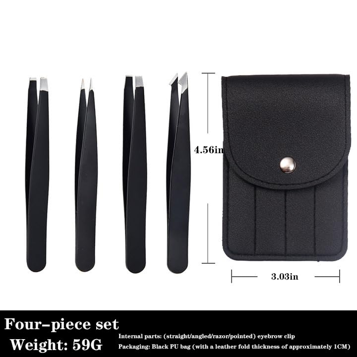 YSYZTXA 4-Piece Stainless Steel Tweezers Set for Eyebrows & Grooming