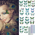Peacock Butterfly Temporary Face Tattoos with Rhinestone Gems