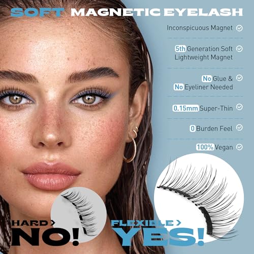 Pawotence Magnetic Eyelashes without Eyeliner Magnetic Lashes with Applicator, Soft Magnets False Eyelashes Magnetic Lashes, No Glue No Eyeliner Needed Easy to Wear Reusable Magnetic Eyelashes Kit