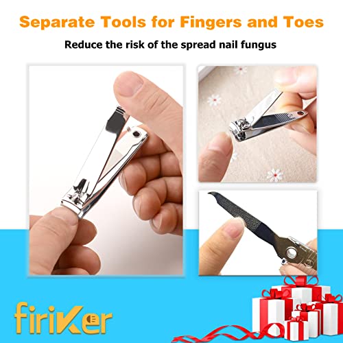 firiKer Nail Clipper Set,Premium Stainless Steel Fingernail and Toenail Clipper Cutters with Nail File, Sharp Effortless Nail Clippers Set for Men & Women(Silver)