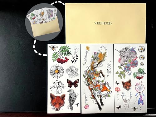Floral Fox Temporary Tattoos for Adults - Waterproof, 5-7 Days