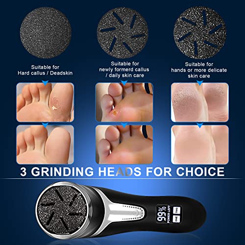 Electric Callus Remover for Feet (with Dander Vacuum), Portable Pedicure Kit Foot File Callus Remover, Rechargeable Waterproof Foot File for Foot Care Deadskin Remover with 3Head&LCD Display