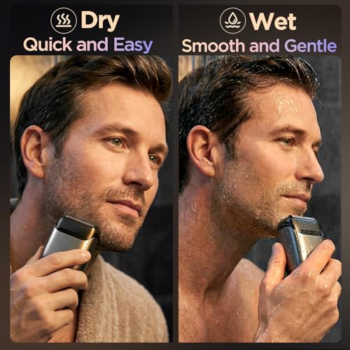 Yineel VT100 Electric Foil Shavers for Men, Pocket-Sized with Case, Mini Electric Razor for Close Face Shaver, 3 Floating Blades, IPX7 Waterproof & Travel-Friendly/Home Use, Gifts for Men