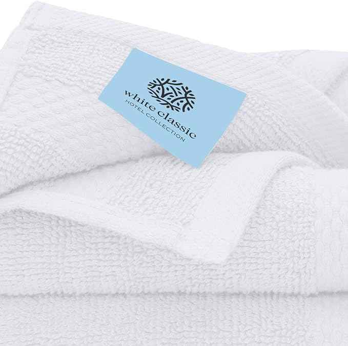 White Classic 12-Pack Cotton Face Towels, 100% Ring Spun Cotton, Ultra Soft Absorbent Spa Towels for Bathroom, Kitchen and Face Cleaning