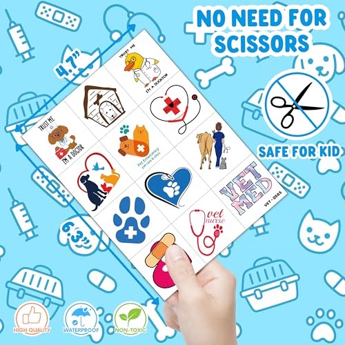 96 PCS Vet Temporary Tattoos for Kids & Adults
