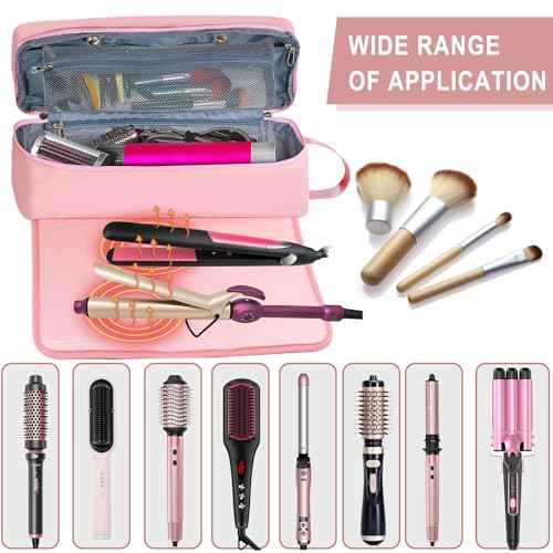 Hair Tools Travel Bag with Heat Resistant Pad, Double-Layer Travel Carrying Case for Straightener, Curling Iron, Hair Dryer, Portable Organizer