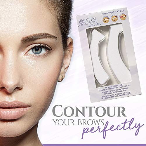 Satin Smooth EZ Grip Eyebrow Wax Strips ? Non-Woven Eyebrow Waxing Strips, Upper Lip & Brow Wax Strip, Facial Hair Removal Women, 100 ct, 2 Pack