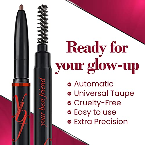 ybf Beauty Eyebrow Pencil - Universal Automatic Brow Pencil With Spoolie Brush - Perfect Eyebrow Makeup Shaper and Filler For Women - All Hair Colors & Skin Tones - Taupe Eyebrow Liner - 0.005 Oz