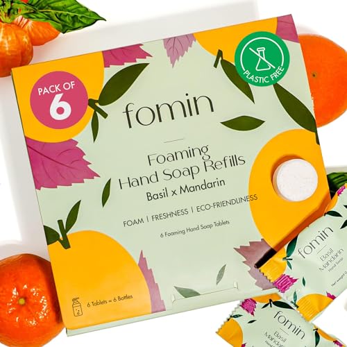 FOMIN Foaming Hand Soap Tablets (6 Count) - Makes 48 fl oz (6 x 8 fl oz) - Basil Mandarin - Foaming Hand Soap Refills, Sustainable Soap Tablets for Hands