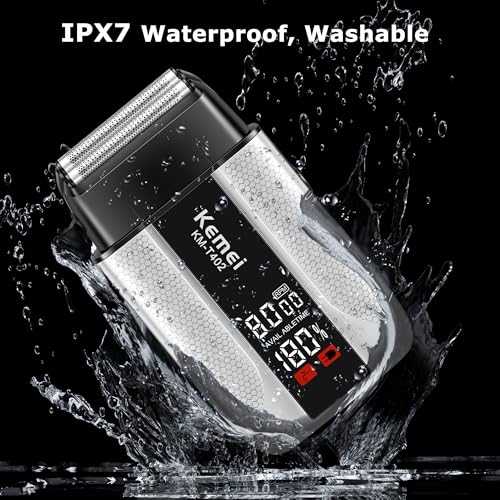 KEMEI T402 Professional Foil Shavers for Men, IPX7 Waterproof Electric Razor for Men with LED Display, Double Electric Shaver with 3 Adjustable Speeds & UV Cover