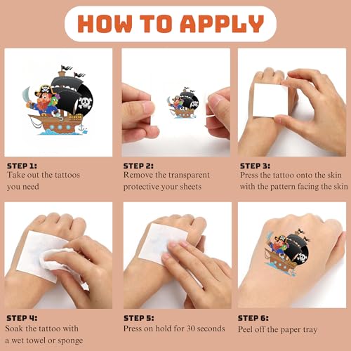 50Pcs Pirate Tattoos for Kids Party Decorations, Pirate Temporary Tattoo Fake Neverland Pirated Cannon Powder Tattoo Body Sticker for Pirate Birthday Party Favors Supplies Boys Girls Party Bag Filler