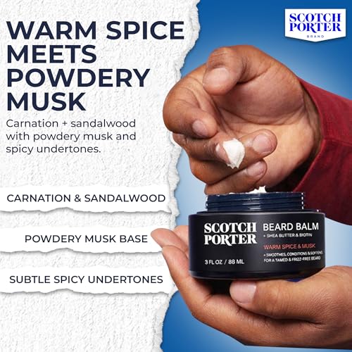 Scotch Porter Conditioning Beard Balm ? Smooth, Shape, Moisturize & Soften Coarse, Dry Facial Hair while Encouraging Growth for a Fuller/Healthier-Looking Beard ? Original Scent, 3 oz. Jar