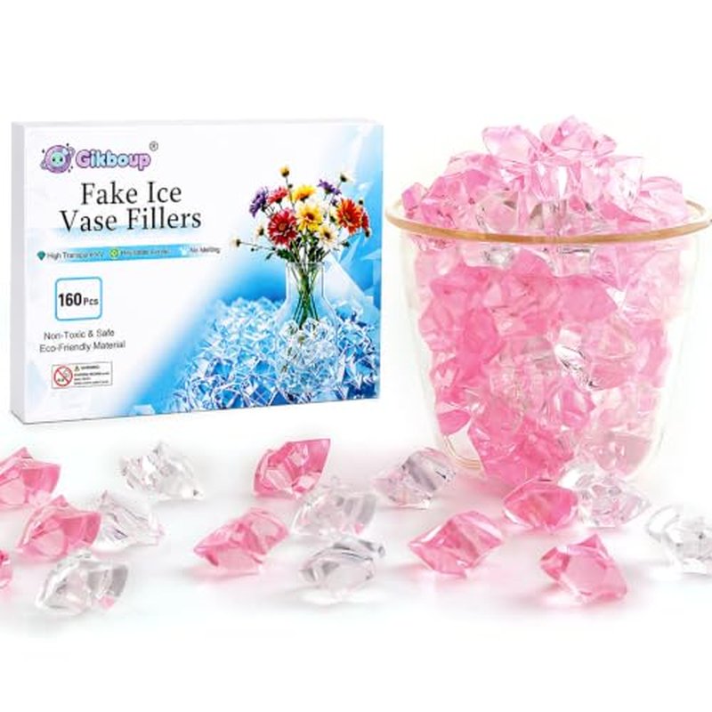 160-Piece Pink Acrylic Fake Ice Rocks Vase Filler
