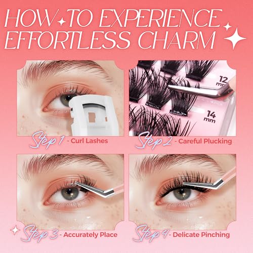 LASHVIEW Self Adhesive Lash Clusters Eyelashes,Press-on Lashes 10-16mm Individual Lash Extension Kit with Lash Tweezers,No Glue Needed Natural Self Adhesive DIY Eyelash Extension Kit 60pcs (Z01)