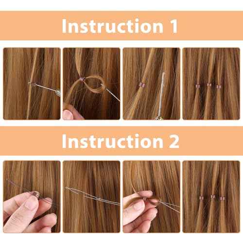 200Pcs Hair Extentions Beads 4mm Silicone Lined Micro Beads with Pulling Hook Needle, Bead Device Tool Kits for Hair Extensions(Dark Brown)