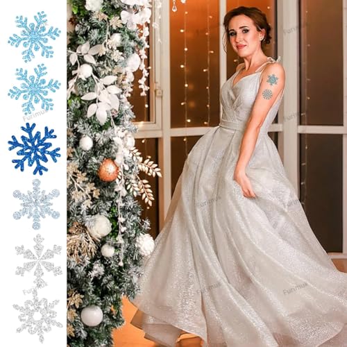 120pc Snowflake Temporary Tattoo Stickers Blue Silver Glitter