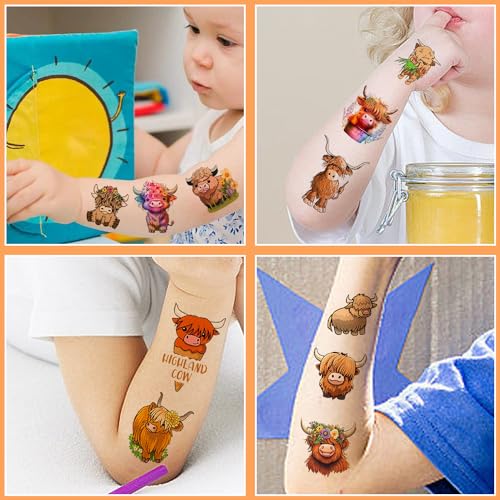 72pcs Highland Cow Temporary Tattoos Party Favors