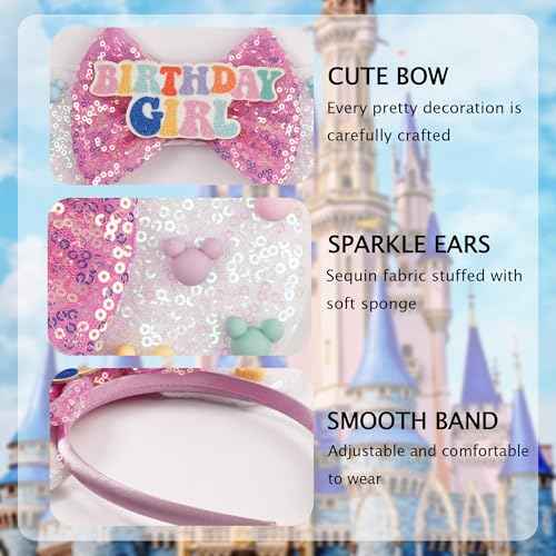 Mouse Ears for Women Birthday Girl Headband Sequin Ears Hair Accessories for Birthday Decorations Park Trips