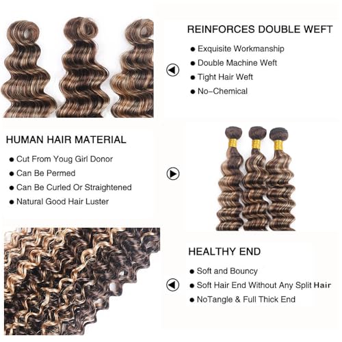 P4613 Deep Wave Human Hair Bundles - 8A Brazilian Virgin Remy