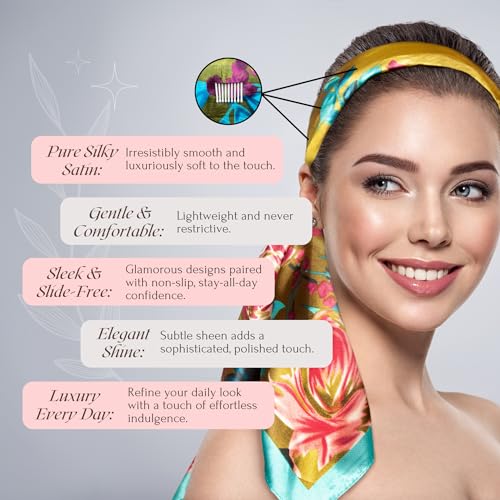 SWAY Large Satin Headbands for Women - 6-Clip Non-Slip, Wear 20+ Ways as Trendy Wide Headband, Boho, Head Covering, Perfect Hanukkah or Christmas Gift for Her? 35in. Patented & Handmade in USA