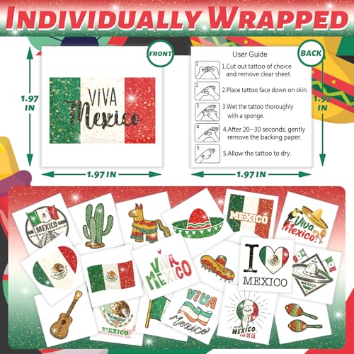 120 Pcs Mexican Independence Day Glitter Temporary Tattoos